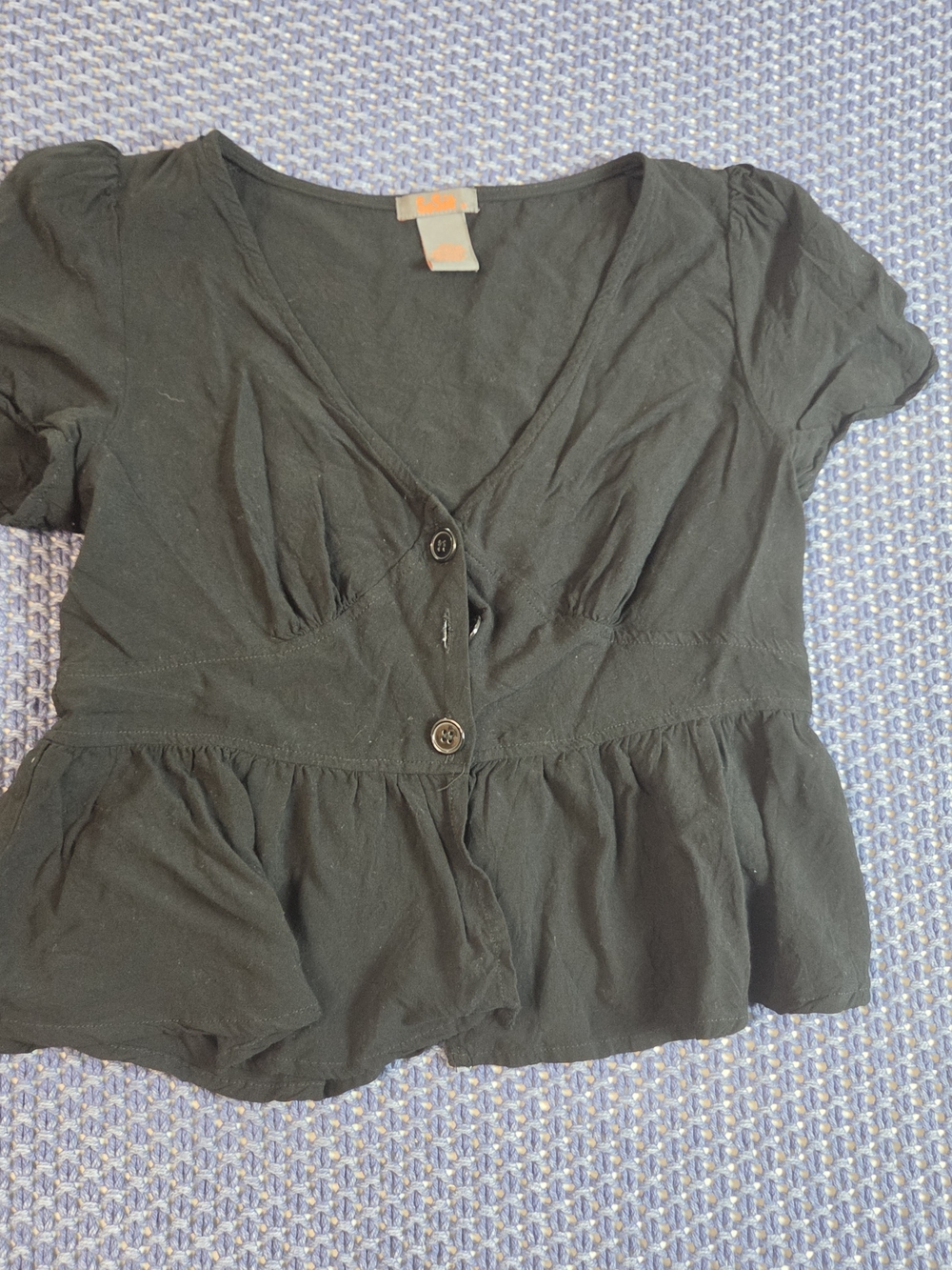 Peplum Top Women’s Black Button-Front  #0457